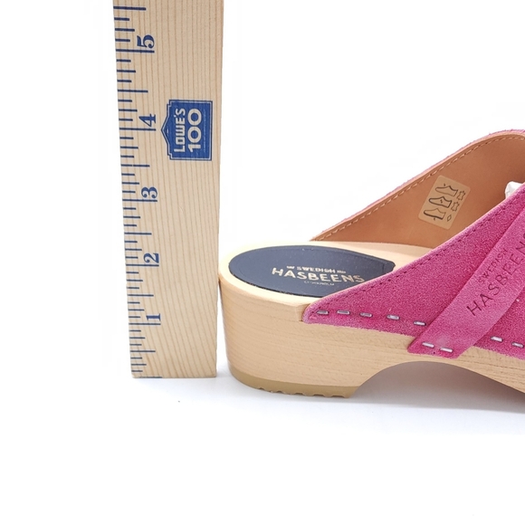 Swedish Hasbeens Pink Suede Wood Clogs Women's Size 6 EU 36 - Picture 8 of 11